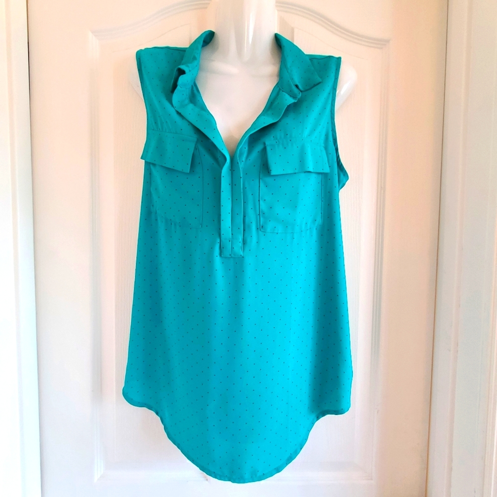 Ann Taylor loft teal sleeveless top w collar sz m.